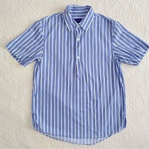 CLUB MONACO Men’s Blue Short Sleeve Striped Popover Collared Shirt Size XS